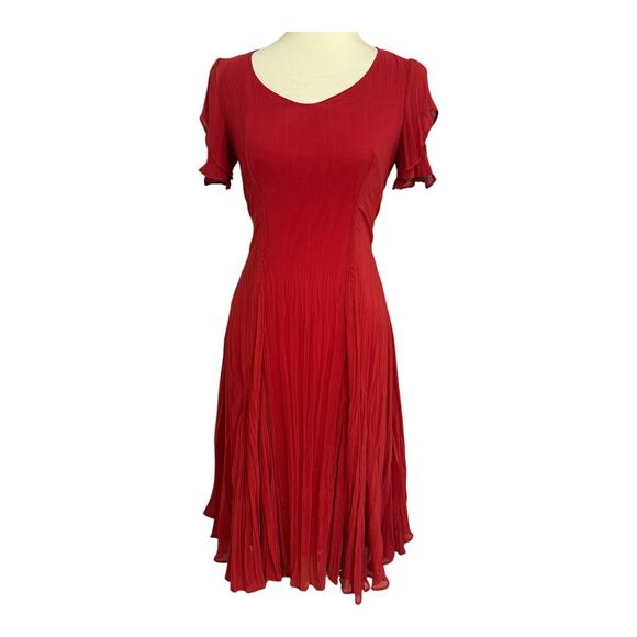 Kedziorek Bell Sleeve V-neck Midi Dress Red 38 Small Lined Coastal Flowy Resort - Picture 2 of 14